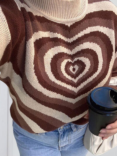 Heart Mock Neck Long Sleeve Sweater |1mrk.com