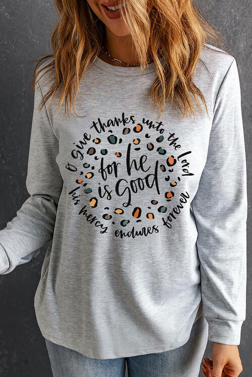 Graphic Round Neck Long Sleeve T-Shirt | 1mrk.com