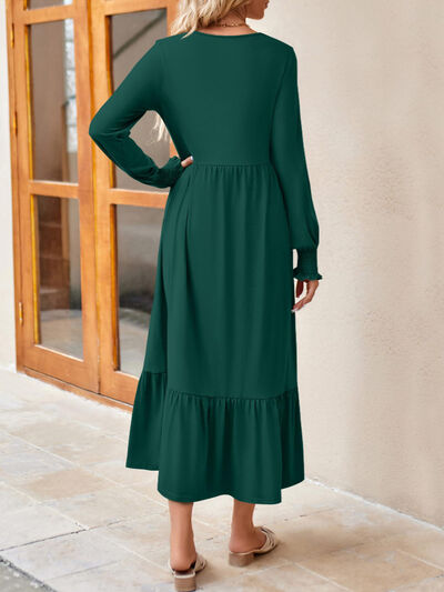 Round Neck Lantern Sleeve Ruffle Hem Dress | 1mrk.com