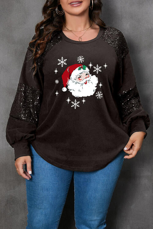 Plus Size Santa Graphic Sequin Long Sleeve Sweatshirt |1mrk.com