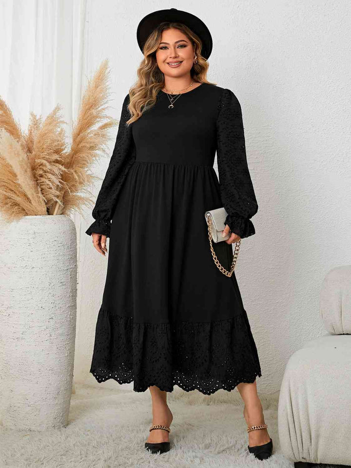 Plus Size Flounce Sleeve Lace Detail Dress |1mrk.com