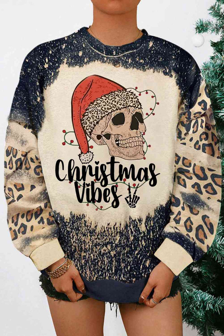 Round Neck Long Sleeve CHRISMAS VIBES Graphic Sweatshirt |1mrk.com