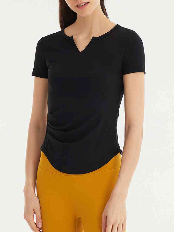 Notched Neck Short Sleeve Active Top | 1mrk.com