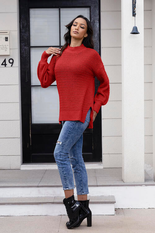 Round Neck Slit Sweater |1mrk.com