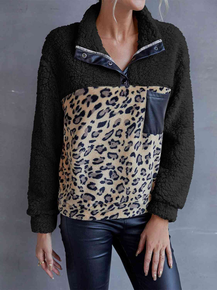 Leopard Quarter-Snap Teddy Sweatshirt |1mrk.com