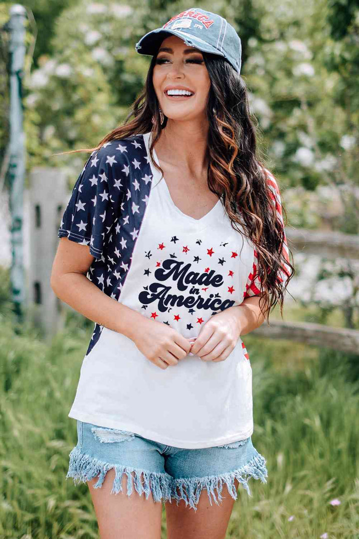 Stars and Stripes V-Neck Tee Shirt | 1mrk.com