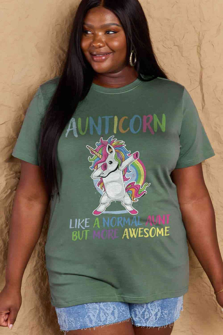 Simply Love Full Size AUNTICORN LIKE A NORMAL AUNT BUT MORE AWESOME Graphic Cotton Tee | 1mrk.com