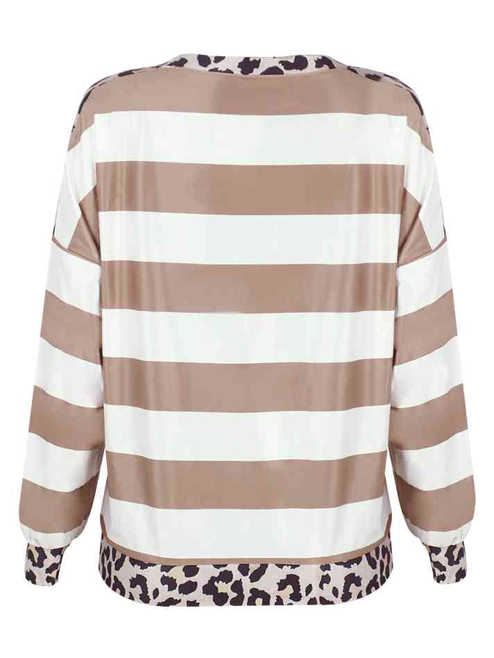 Striped Leopard Long Sleeves Top | 1mrk.com