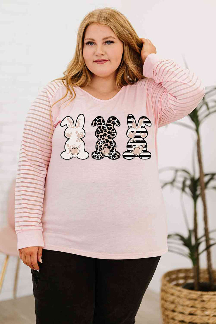 Plus Size Rabbit Graphic Long Raglan Sleeve Easter Tee | 1mrk.com