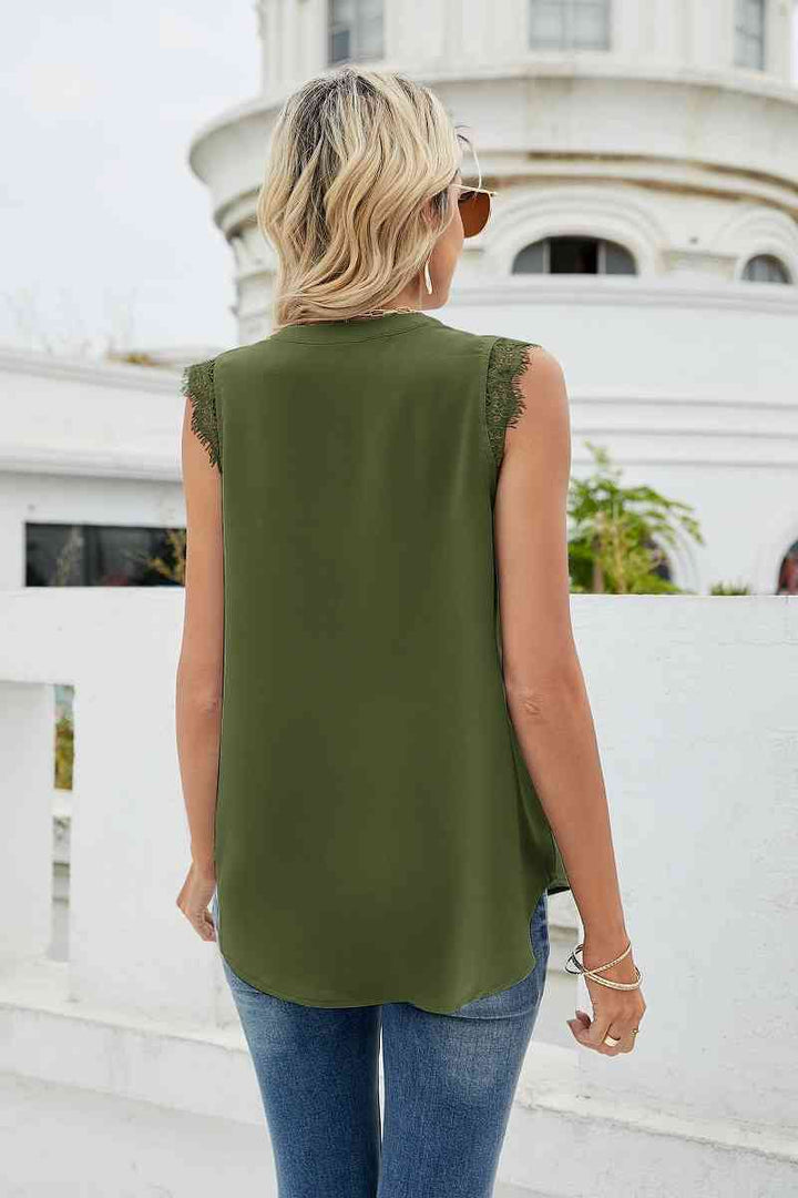 Eyelash Trim Spliced Lace Sleeveless Top | 1mrk.com