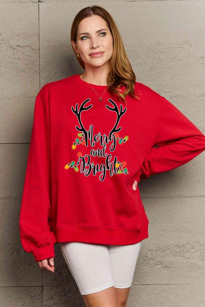 Simply Love Full Size MERRY AND BRIGHT Graphic Sweatshirt |1mrk.com