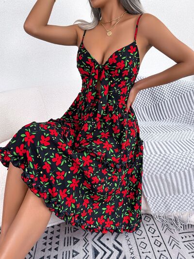 Printed Plunge Cap Sleeve Cami Dress |1mrk.com