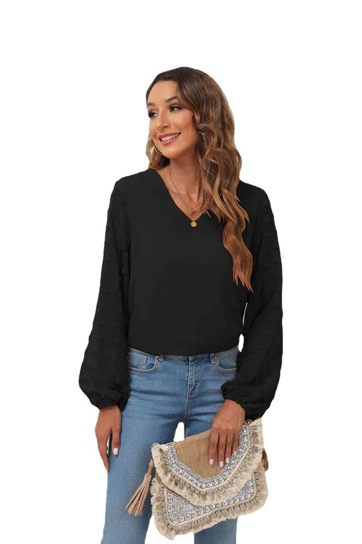 Swiss Dot Balloon Sleeve Blouse | 1mrk.com