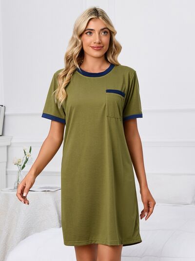 Contrast Trim Round Neck Mini Dress |1mrk.com