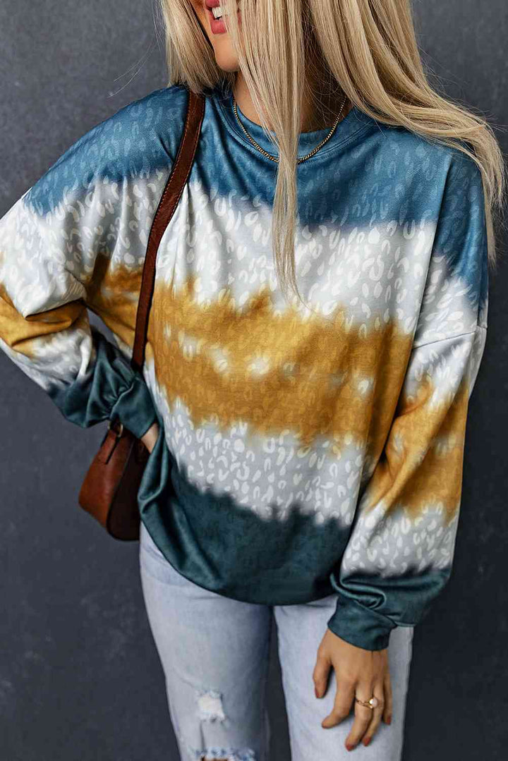 Leopard Tie-Dye Dropped Shoulder Sweatshirt |1mrk.com