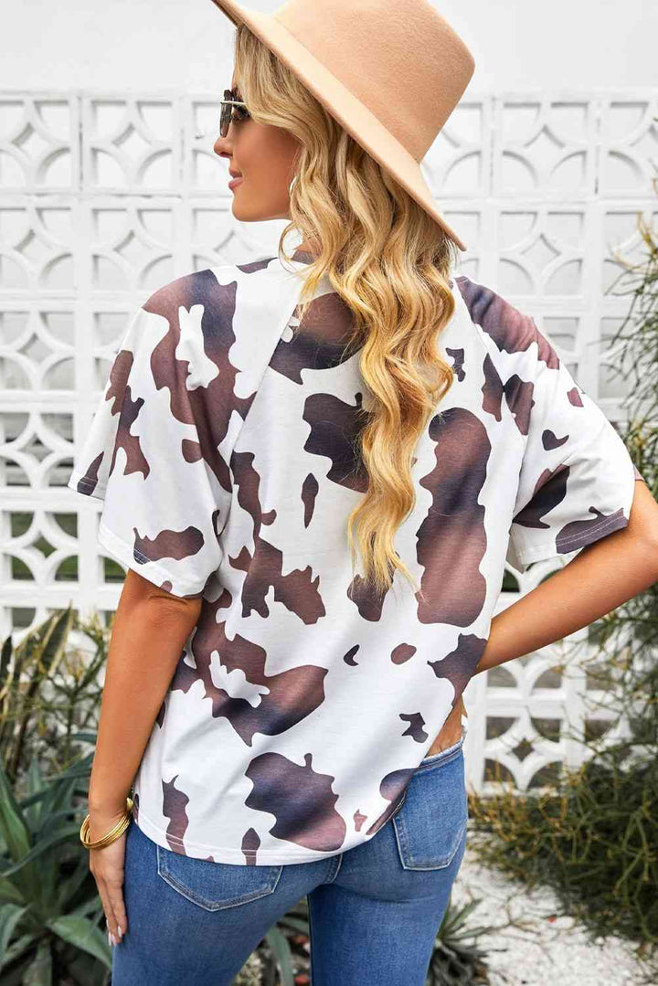 Cow Print Raglan Sleeve Tee Shirt | 1mrk.com