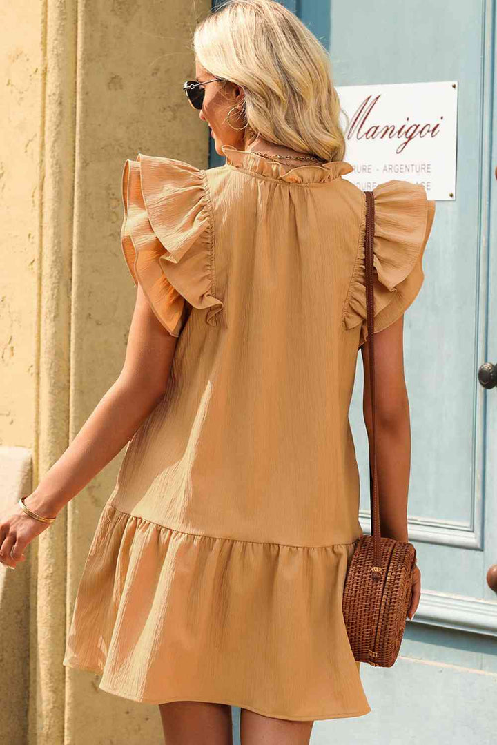 Ruffle Shoulder Tie-Neck Tiered Dress |1mrk.com