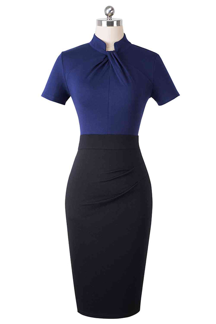 Round Neck Short Sleeve Pencil Dress |1mrk.com