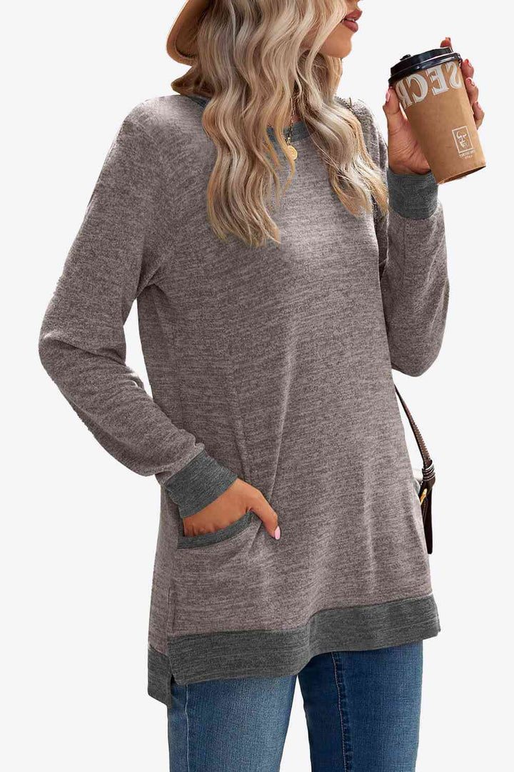 Heathered Slit Top with Pockets | 1mrk.com