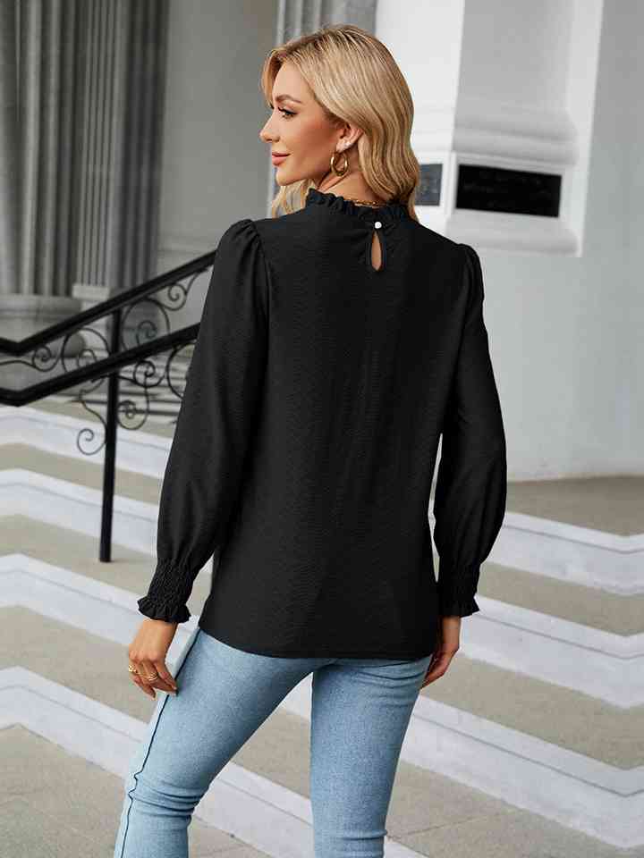 Round Neck Flounce Sleeve Blouse | 1mrk.com