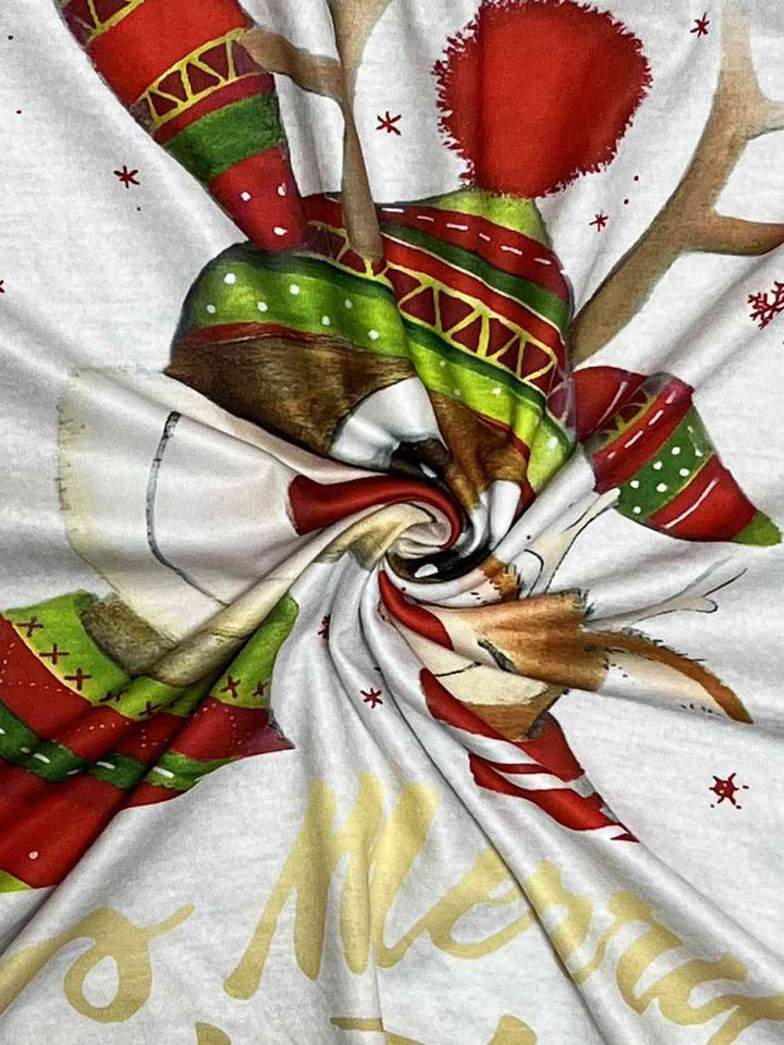 Plus Size Reindeer Graphic Round Neck Long Sleeve T-Shirt | 1mrk.com