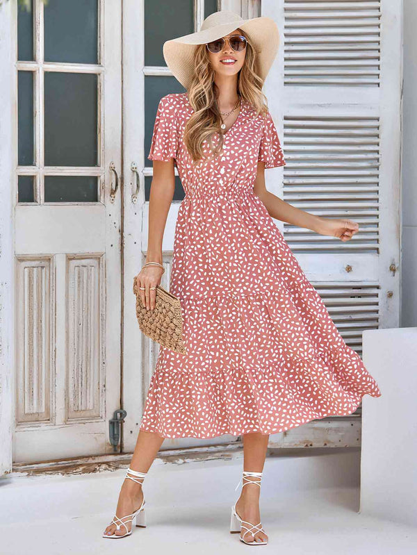 Printed Flutter Sleeve Tiered Dress |1mrk.com