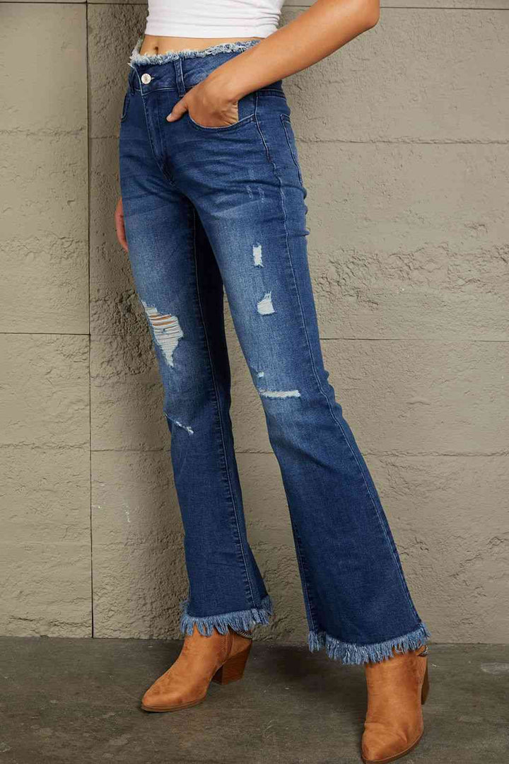 Baeful High Waist Distressed Raw Hem Jeans | 1mrk.com