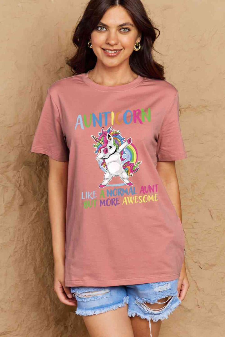 Simply Love Full Size AUNTICORN LIKE A NORMAL AUNT BUT MORE AWESOME Graphic Cotton Tee | 1mrk.com