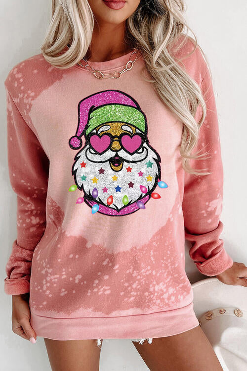 Santa Graphic Round Neck Long Sleeve Sweatshirt | 1mrk.com