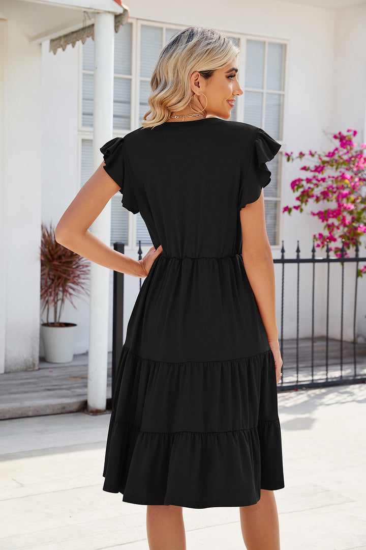 Ruched Notched Cap Sleeve Dress | Trendsi