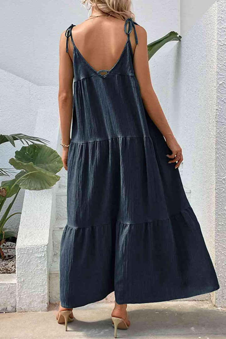 Tie-Shoulder Tiered Maxi Dress |1mrk.com