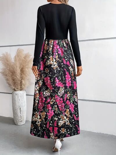 Floral Round Neck Long Sleeve Maxi Dress | 1mrk.com