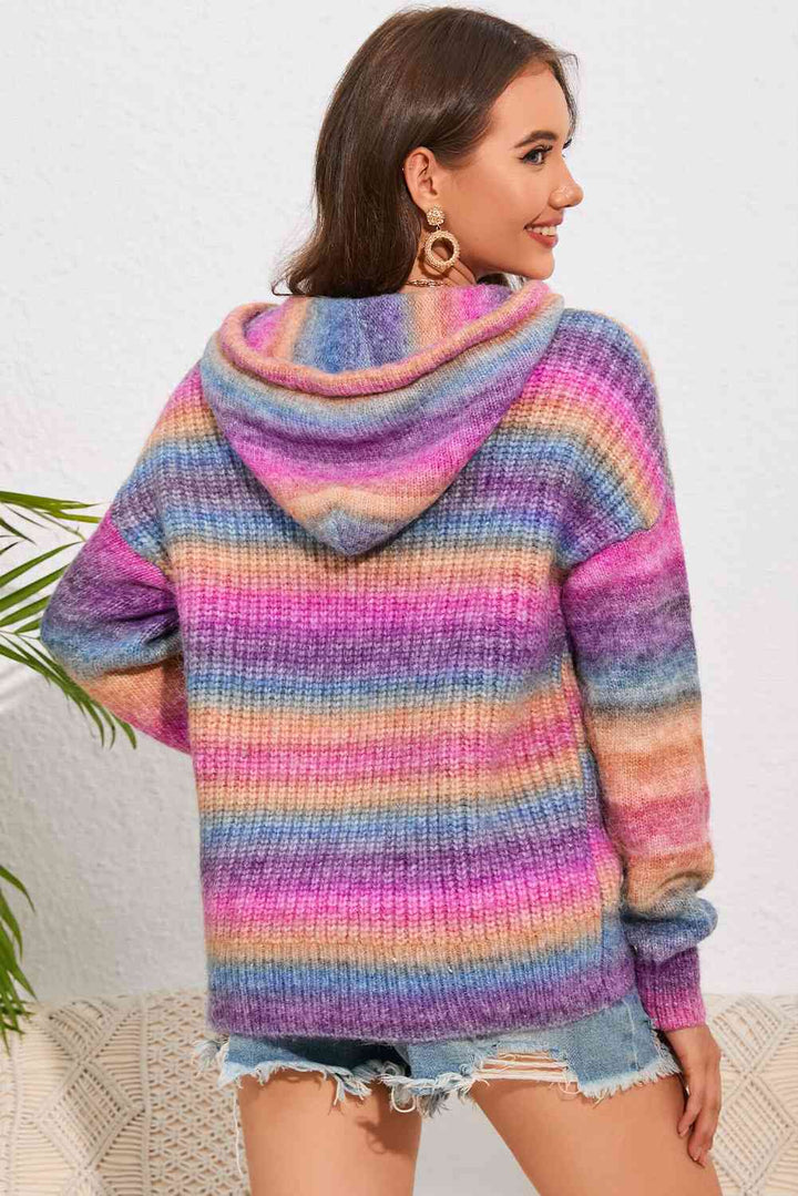 Multicolor Dropped Shoulder Hooded Sweater |1mrk.com