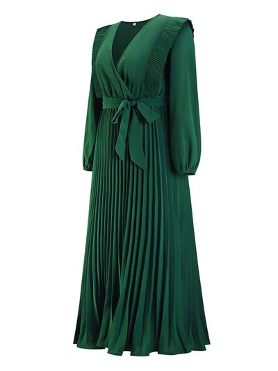 Pleated Surplice Tie Waist Maxi Dress |1mrk.com