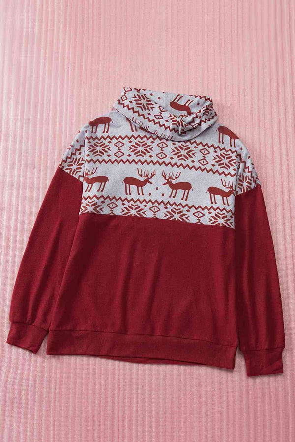 Christmas Reindeer Print Turtleneck Sweatshirt |1mrk.com