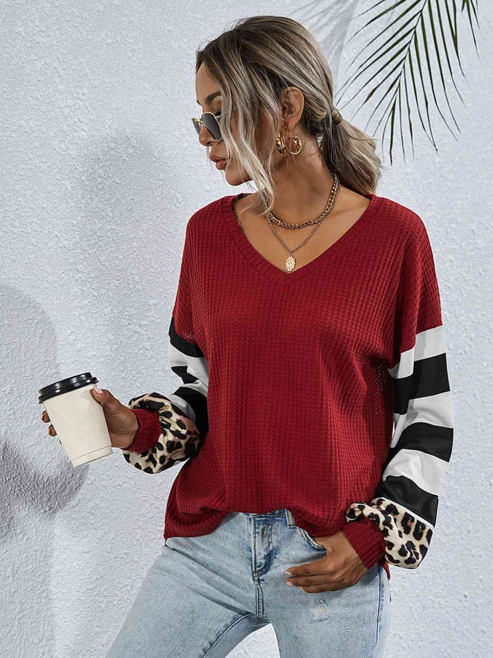 Leopard Striped Waffle-Knit Top | 1mrk.com