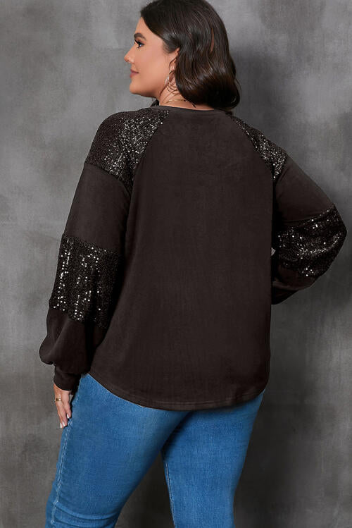 Plus Size Christmas Element Sequin Long Sleeve Sweatshirt |1mrk.com