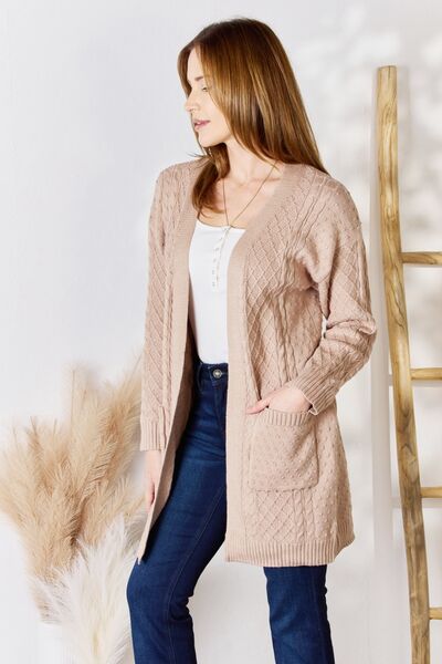 Hailey & Co Full Size Cable-Knit Pocketed Cardigan |1mrk.com