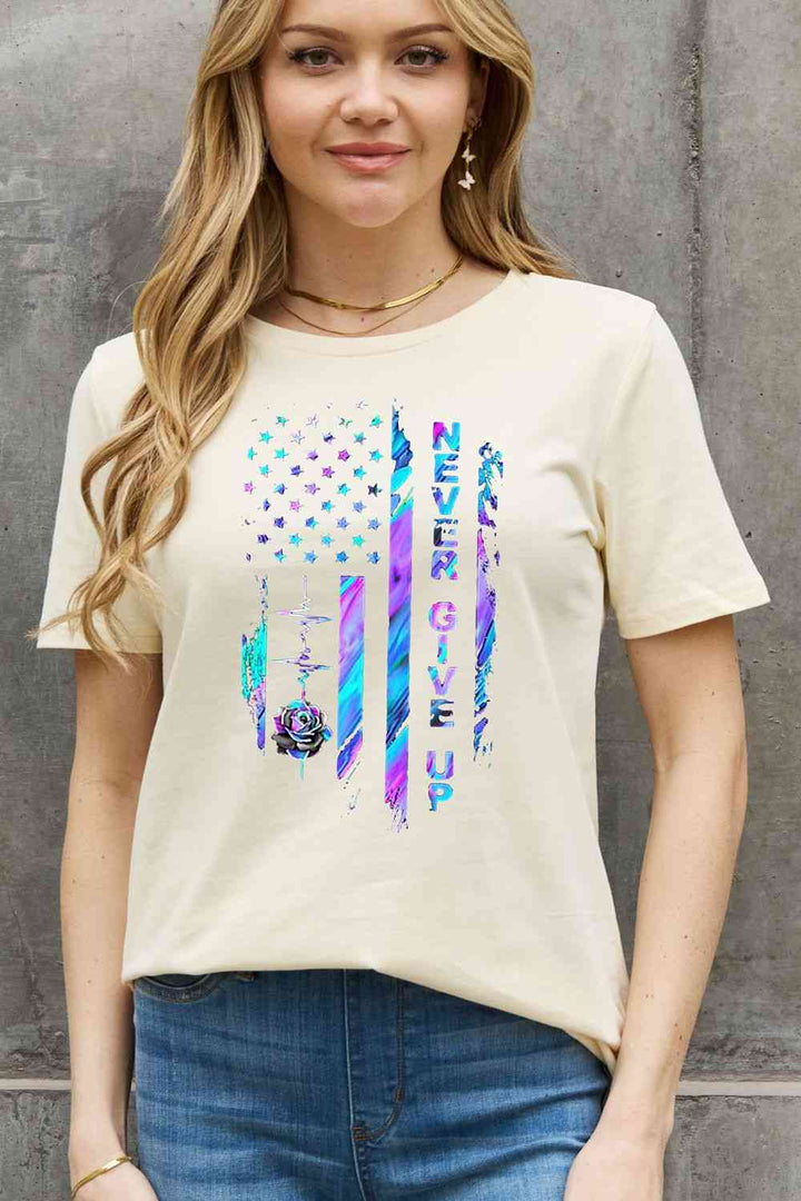 Simply Love Simply Love Full Size NEVER GIVE UP Graphic Cotton Tee | 1mrk.com