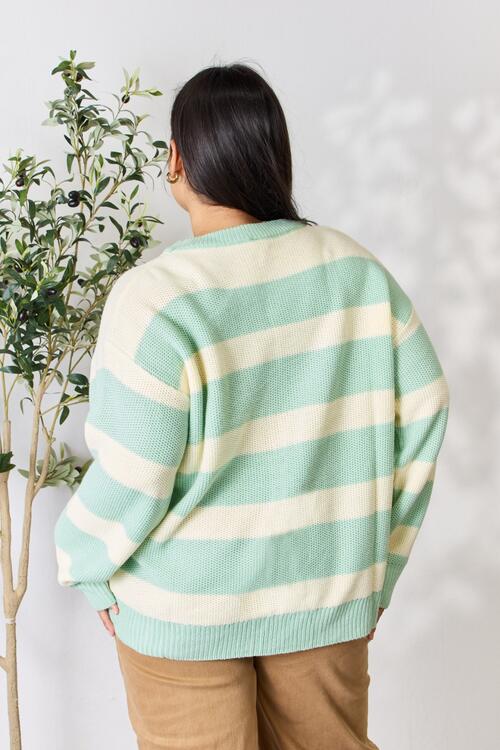 Sew In Love Full Size Contrast Striped Round Neck Sweater |1mrk.com