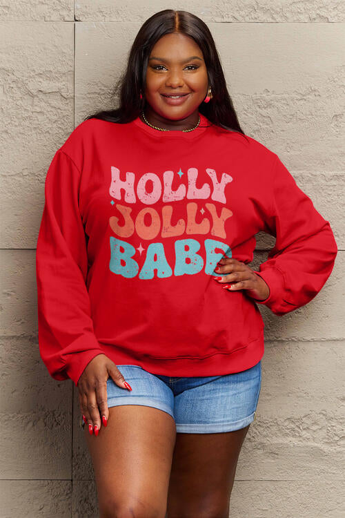 Simply Love Full Size HOLLY JOLLY BABE Long Sleeve Sweatshirt |1mrk.com