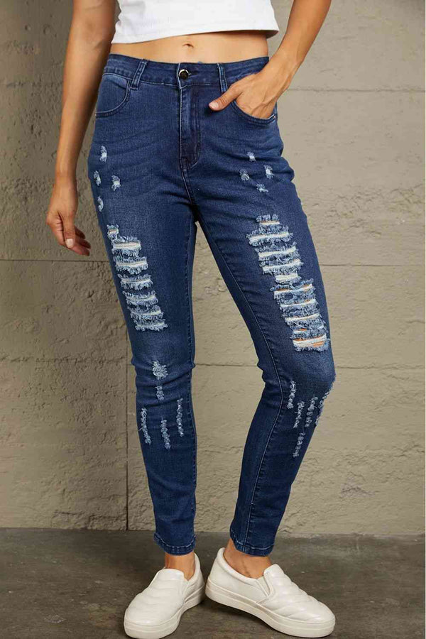 Baeful Mid-Rise Waist Distressed Skinny Jeans | 1mrk.com