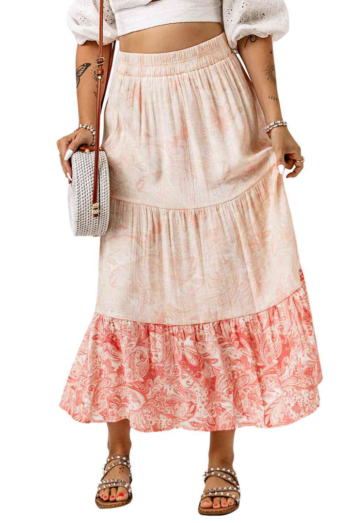 Floral Color Block Tiered Skirt |1mrk.com