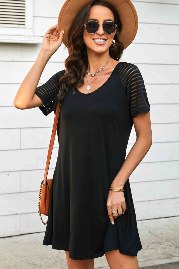 Sheer Striped Raglan Sleeve T-Shirt Dress |1mrk.com