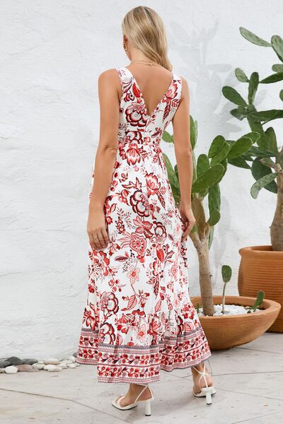 Printed V-Neck Wide Strap Dress |1mrk.com