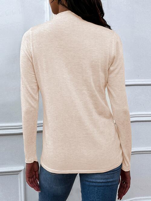 Drawstring Mock Neck Long Sleeve T-Shirt | 1mrk.com