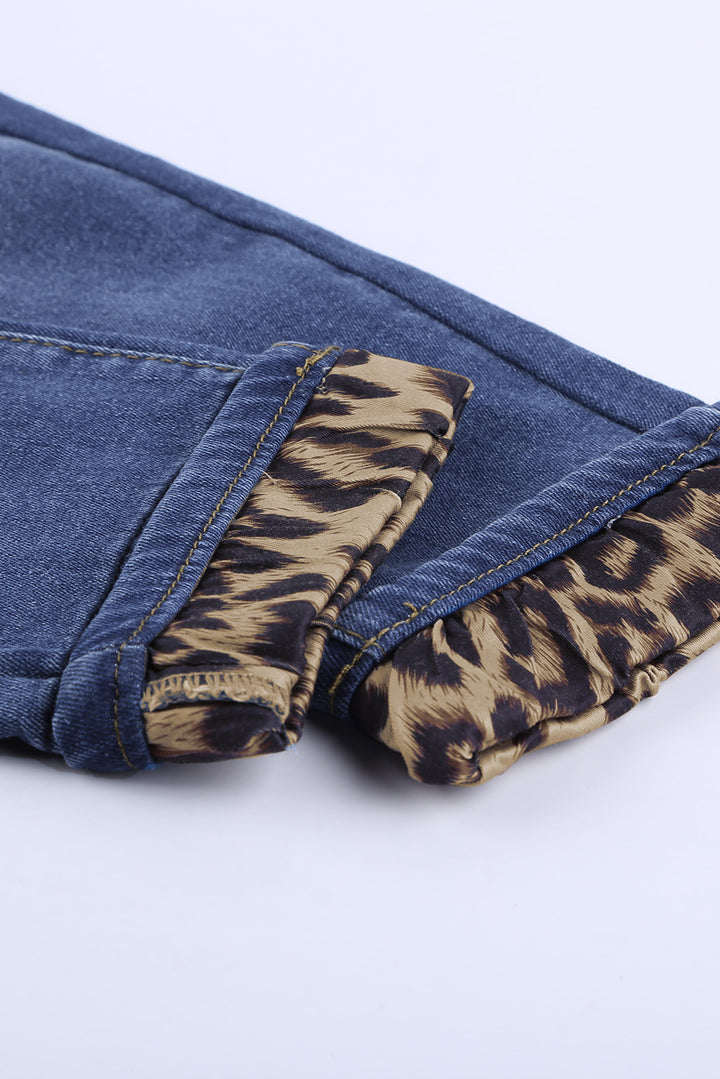 Baeful Leopard Patchwork Distressed Jeans | 1mrk.com