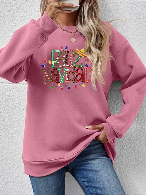 FELIZ NAVIDAD Round Neck Drop Shoulder Sweatshirt |1mrk.com