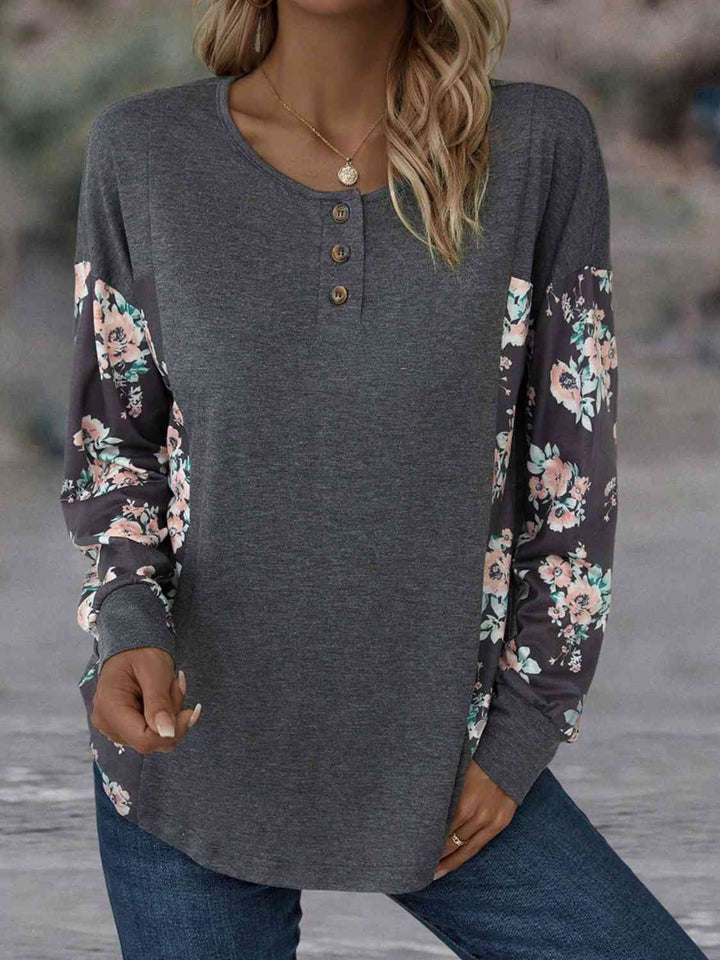 Floral Round Neck Dropped Shoulder T-Shirt | 1mrk.com