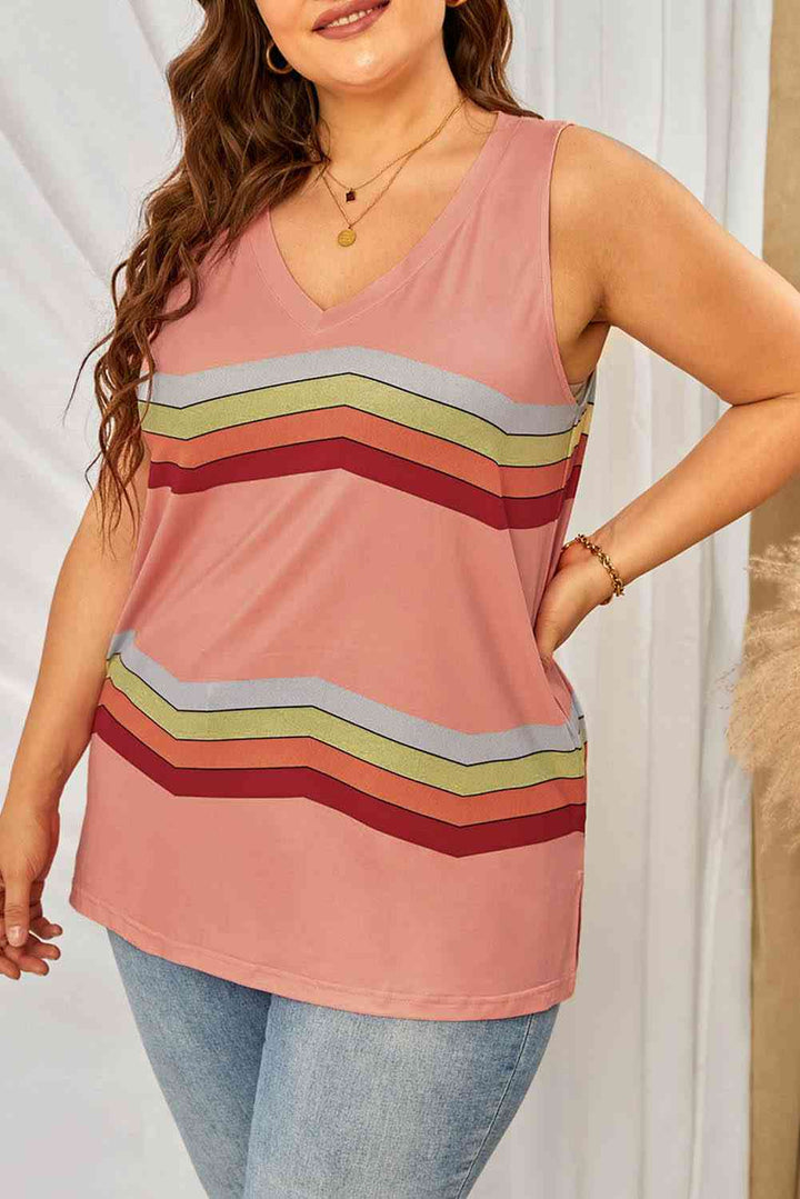 Plus Size Printed V-Neck Tank | 1mrk.com